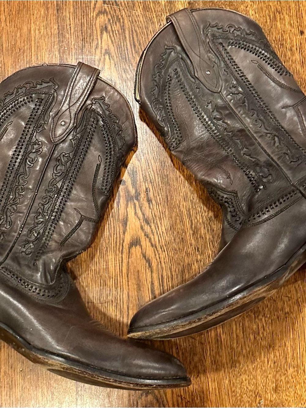 Men's Size 12 Corral Brown Leather Cowboy Boots - Classic Embroidered Design